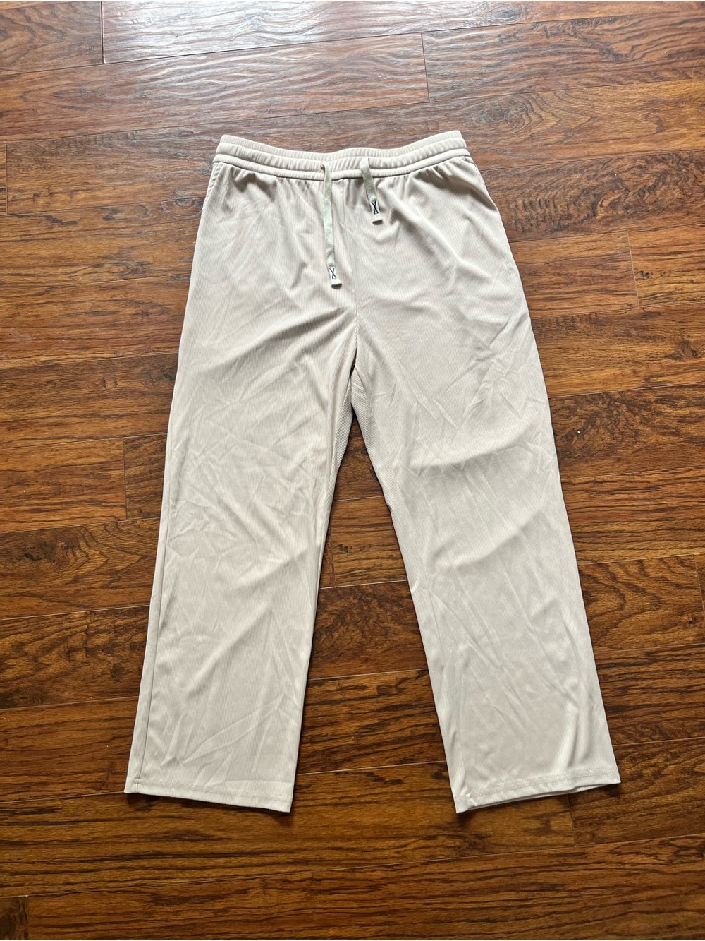 Beige Drawstring Ribbed Lounge Pants- XL